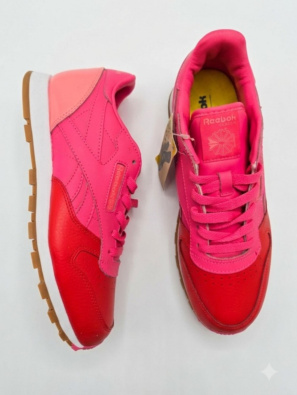 Reebok Classic Leather Shoes Sneakers Neon Pink Red  Sz 5.5 NEW